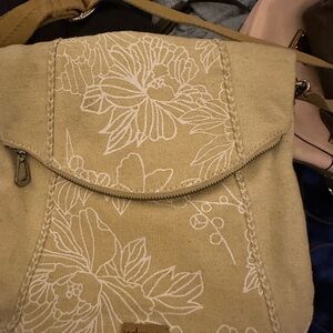 Sakroots Beige Canvas Crossbody with White Floral Outline
